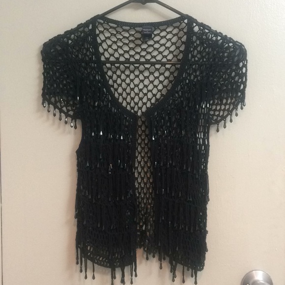 Anna Sui Tops - Anna Sui RARE Black beaded bolero S/M